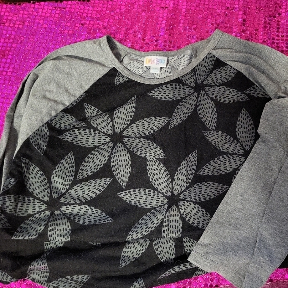 Gray and Black Floral Long Sleeve Top